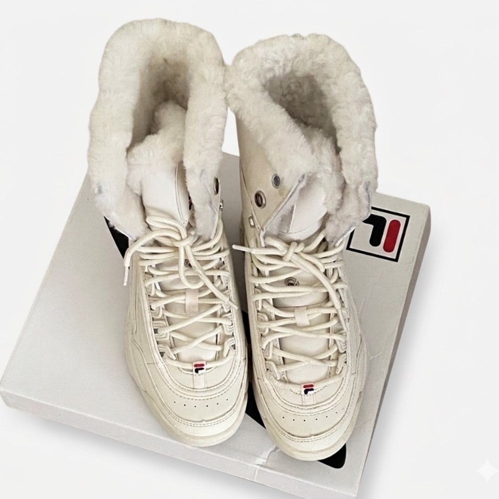 Fila White Disruptor Shearling Boots Size 7
